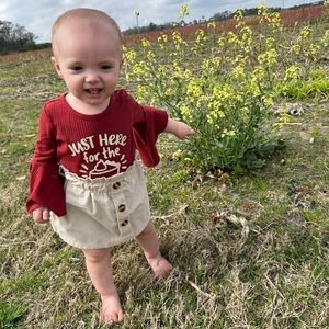 Marie Nicole Ruby & Cream "Here for the Pie" Romper Outfit 6-12 months